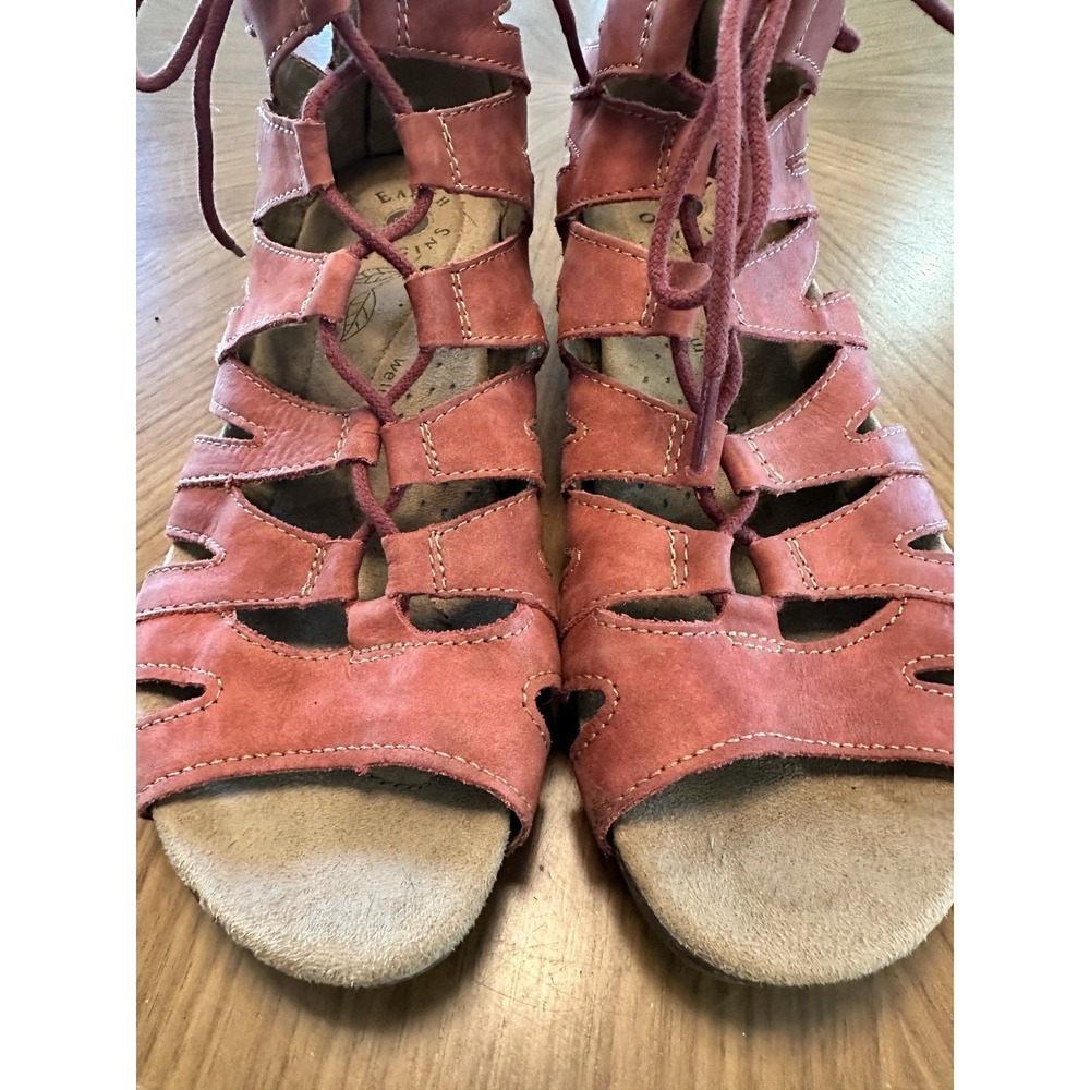 Earth Origins Shoes Women's Size 9M Red Leather Harley Gladiator Wedge Sandals - Picture 11 of 14